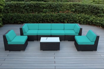 Genuine Ohana Outdoor Patio Wicker Furniture 7pc Sofa Set (Sunbrella Aruba)