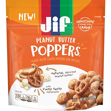 Jif Poppers Peanut Butter-Coated Popcorn and Pretzels (Peanut Butter, Pack of 3)