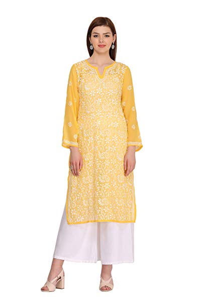 ADA Designer Handmade Lucknow Chikan Regular Wear Faux Georgette Kurti A90321