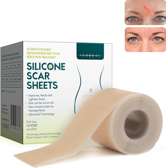 Silicone Scar Sheets (1.6”x 120”, 3M), Silicone Scar Tape, Scar Strips, Reusable and Effective Scar Removal Sheets for Surgical Scars,Healing Keloid, C-Section, Tummy Tuck