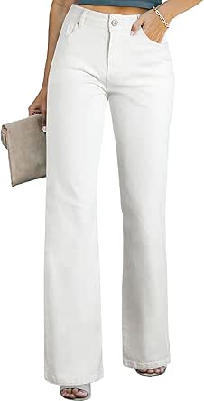 Sidefeel Women's Wide Leg Jeans Casual High Waisted Straight Stretch Denim Pants with Pockets