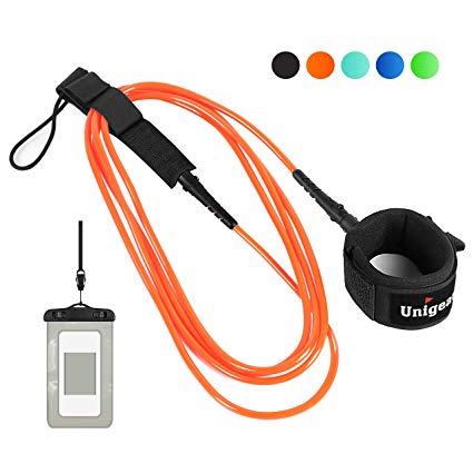 Unigear Surfboard Leash, Premium and Straight Surf Leash for Safer and Unbounded Surfing with Waterproof Phone Case, 6/8/9/10 feet