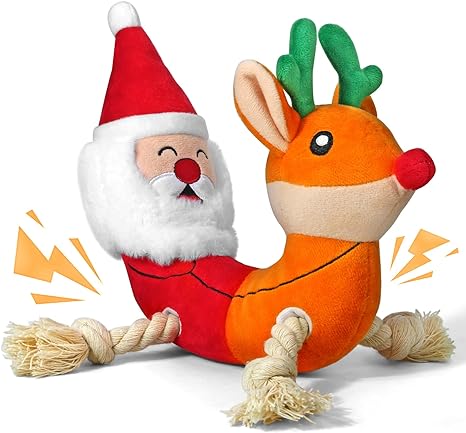Letsmeet Christmas Dog Toys and Interactive Dog Squeak Toys, Unstoppable Fun with Plush Dog Chew Toy and Ropes Ideal for Small, Medium, Large Dogs