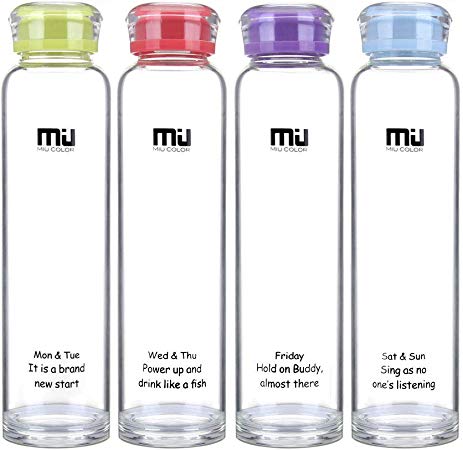 MIU COLOR Glass Juice Water Bottle 450ml Leak Proof Lid Hot Cold Drink Flask