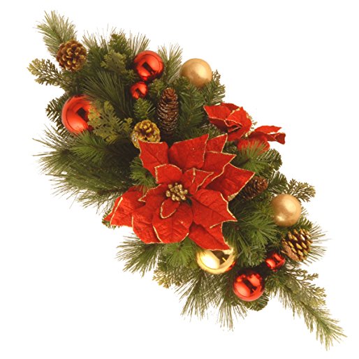 National Tree 30 Inch Decorative Collection Centerpiece with Ball Ornaments, Cones and Red Poinsettia Flowers (DC13-110-30C)