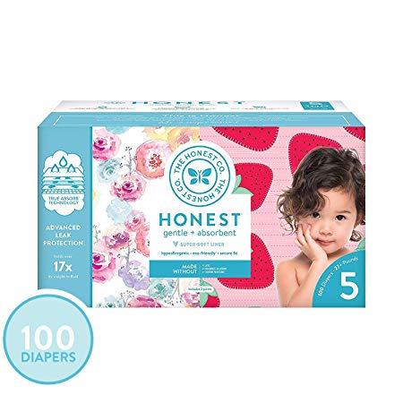 The Honest Company Super Club Box Diapers with TrueAbsorb Technology, Rose Blossom & Strawberries, Size 5, 100 Count