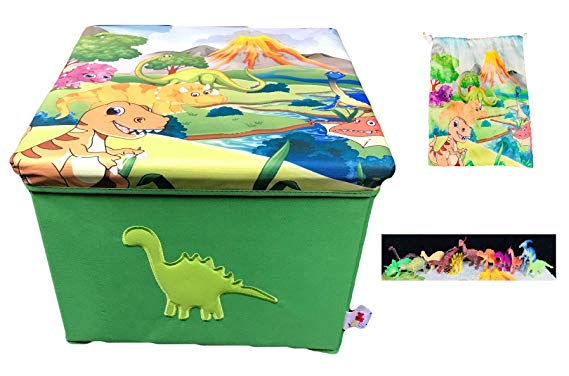 YESY Toy Box Storage, My Dino Box , Dinosaur Storage Toy Box , Foldable Toy Box and Chair with 12 Dino's