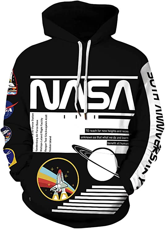 FLYCHEN Men 3D Printed NASA Hoodies Unisex Sweatshirt Hooded Pullover