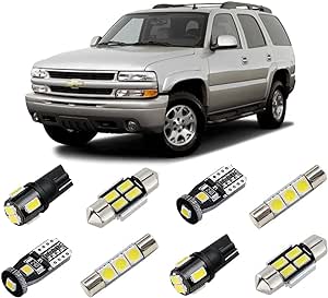 White Interior LED Lights Kit for Chevrolet Chevy Tahoe/Suburban, GMC Yukon 2000 2001 2002 2003 2004 2005 2006 Super Bright 6000K LED Bulbs Package   License Plate Lights and Install Tool