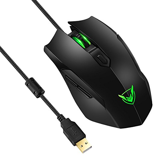 Pictek Gaming mouse, Ergonomic Mouse Wired Mouse Optical Mice with 3200DPI, 4 Adjustable Levels, Auto Breathing Lights for PC, Laptop,Computer (Black)