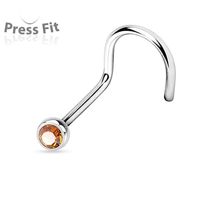 Covet Jewelry Press Fit Gem Ball 316L Surgical Steel Nose Screw Rings