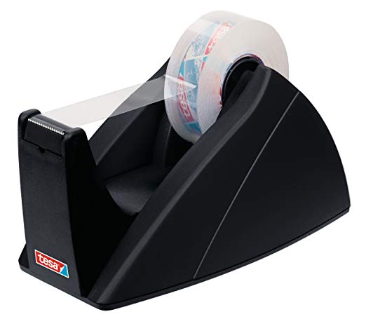 tesafilm Easy Cut Home and Office Desk Dispenser for Clear Office Adhesive Tape, 19 mm x 33 m Rolls - Black