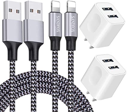 iPhone Charger, iPhone Charger Nylon Braided Lightning Cable Fast Charging 2Pack 6FT Data Sync Transfer Cord with Port Plug Wall Charger Compatible with iPhone 11 Pro Max XS XR X 8 7 6S 6 Plus