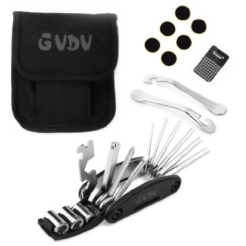 GVDV 16 in 1 Multi Function Bike Tools with Patch Kit and Tire Levers Bicycle Fixie Cycling Repair Tools Cycle Maintenance Kits Set With Pouch