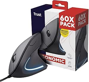 Trust Verto 60 Pack - 60x Souris Ergonomique Verticale, Souris Filaire, 6 Boutons, LED, Prévention Syndrome de la Souris et Epicondylite, pour Droitier, PC, Ordinateur, Portable, Mac - Noir