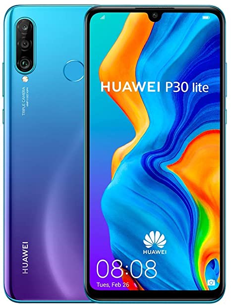 Huawei P30 Lite (128GB, 4GB RAM) 6.15" Display, AI Triple Camera, Dual SIM Global GSM Factory Unlocked MAR-LX3A - International Version (Peacock Blue) (Renewed)