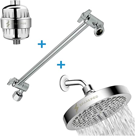 SparkPod Chrome Rain Shower Head Chrome with 12-stage proprietary filter and Matching 11" Shower Arm Extension