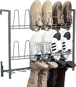 MyGift Premium Urban Gray Metal Hanging Shoe Rack for Walk in Closet, Mudroom and Entryway, Wall Mounted Space Saving Organizer for Shoes and Boots, Holds 9 Pairs