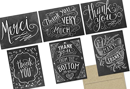 Chalkboard Thank You - 36 Note Cards for $12.99 - 6 Designs - Kraft Envelopes Included