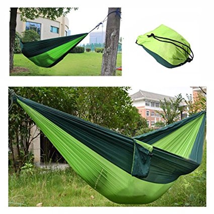 Outdoor Camping Hiking Hammock for Light Travel Swing Bed Portable Parachute Nylon Fabric Blackish Green