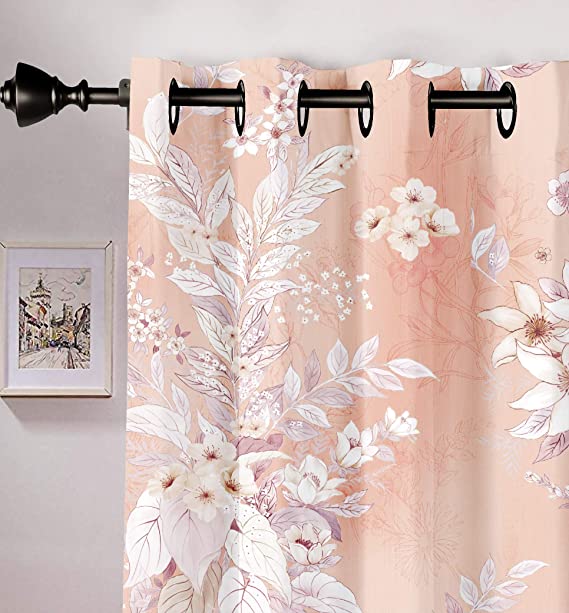 Lush Decor Digital Printed Floral Polyester Curtains for Window 5 feet Set of 2, Light Orange