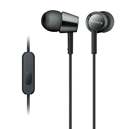 Sony Earbuds with Microphone, in-Ear Headphones and Volume Control, Built-in Mic Earphones for Smartphone Tablet Laptop 3.5mm Audio Plug Devices, Black (MDREX155AP/B)