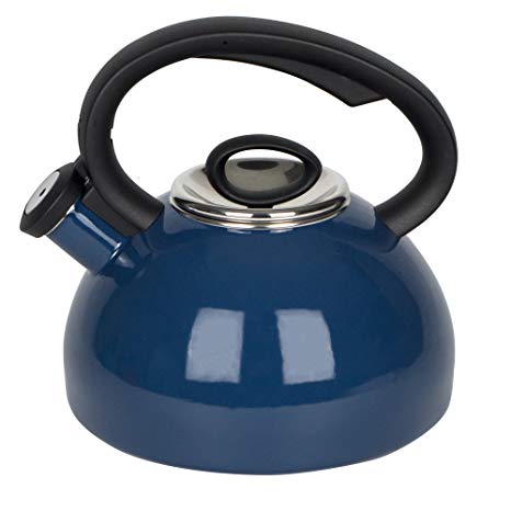 Porcelain Enameled Tea Kettles 2-Quart - Soft Whistling Hot Water Kettle - Cobalt Blue Teapot by AIDEA