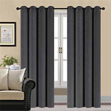 HCILY Blackout Velvet Curtains Gray 96 Inch thermal insulated for bedroom 2 panels (W52'' x L96'', Grey)