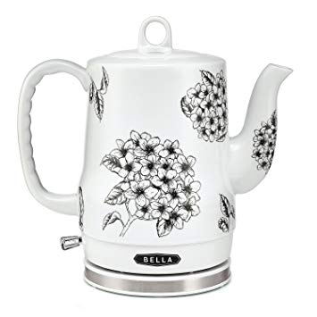 BELLA (13622) 1.2 Liter Electric Ceramic Tea Kettle with Detachable Base & Boil Dry Protection, Black Floral