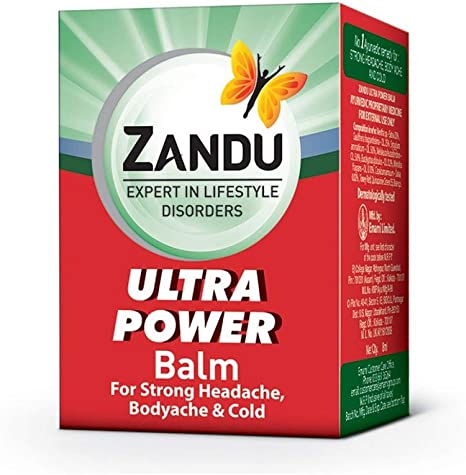 4 X Zandu Balm Ultra Power Balm Multipurpose Solution for Strong Headache Body Ache and Cold 8ml X 4 Pack by Zandu