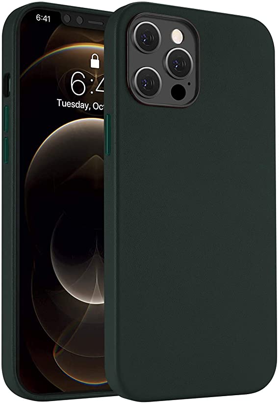 ProHT Compatible with iPhone 12 | 12 Pro Cases - Genuine Leather Protective Phone Cases Anti-Scratch Protective Slim Lightweight Case 6.1 Inch Green