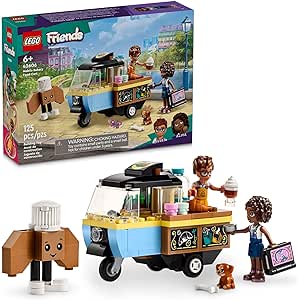 LEGO Friends Mobile Bakery Food Cart Playset, Cooking Toy for Pretend Play, Small Gift for Kids, Girls and Boys Ages 6 and Up with Aliya and Jules Mini-Dolls, Aira Dog Figure and Food Toys, 42606