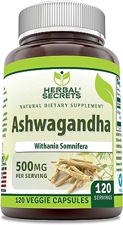 Herbal Secrets Ashwagandha 500 Mg 120 Veggie Capsules | Non-GMO | Gluten Free | Made in USA