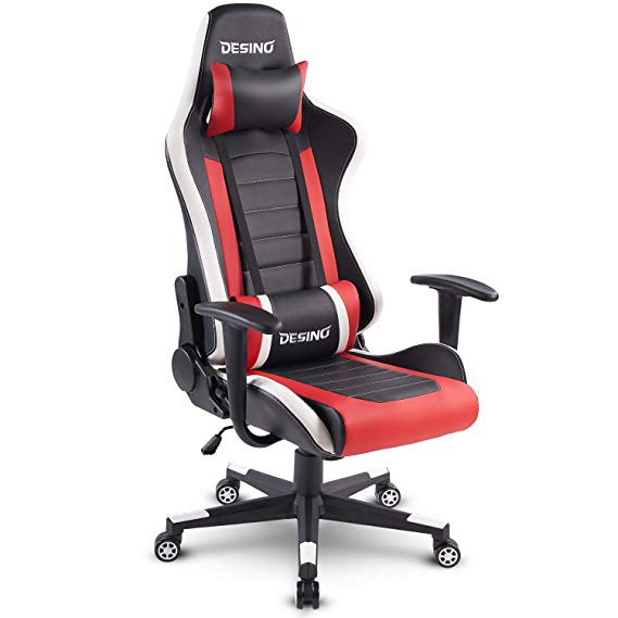 DESINO Gaming Chair Racing Style Home & Office Ergonomic Swivel Rolling Computer Chair with Headrest and Adjustable Lumbar Support (Red)
