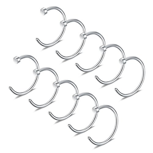 Ruifan 10pcs Stainless Steel Body Jewelry Piercing Earrings Nose Hoop Ring Unisex 22G 20G 18G 5/16"