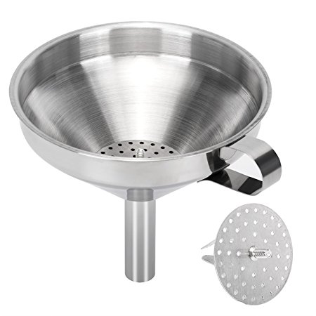Stainless Steel Kitchen Funnel with Removable Strainer,Suitable for Liquid, Fluid,Solids,Dry Powder Ingredients 5-Inch,Silver