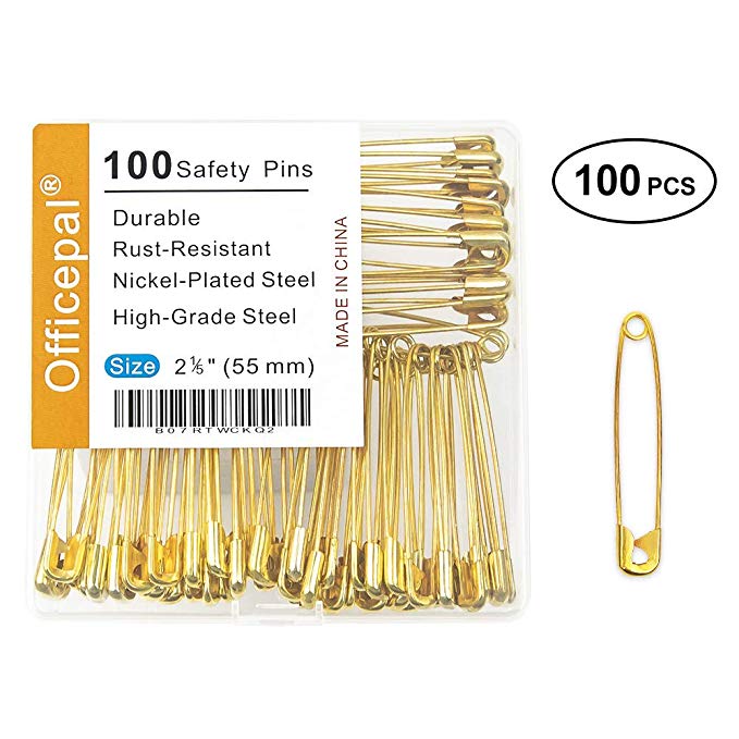 Officepal 100 PCS Large 2.2" 55mm Size 4 Safety Pins, – Heavy Duty, High-Grade Steel, Rust-Resistant Nickel Plated Steel Set- Best Sewing Accessories Kit for Baby Clothing (High-Grade Steel)