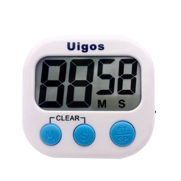 Uigos Digital Kitchen Timer II 2.0 , Big Digits, Loud Alarm, Magnetic Backing, Stand, for Cooking Baking Sports Games Office (White) (1 Pack)