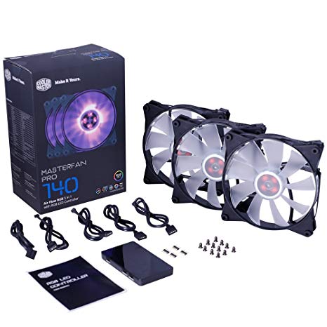 Cooler Master MasterFan Pro 140 Air Flow RGB- 140mm High Air Flow RGB Case Fan, 3 In 1 with RGB LED Controller, Computer Cases CPU Coolers and Radiators