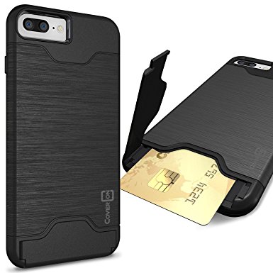 iPhone 7 Plus Card Case, CoverON® [SecureCard Series] Slim Fit Protective Hard Hybrid Cover with Credit Card Slot and Kickstand Phone Case for Apple iPhone 7 Plus (5.5) - Black