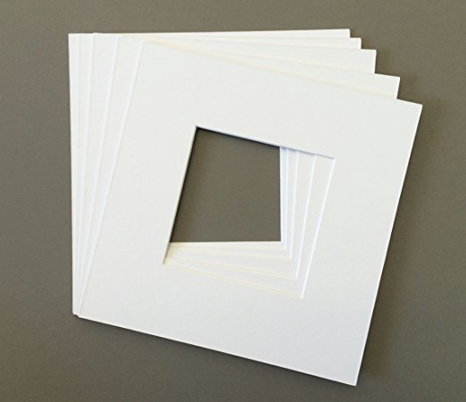 Pack of 5 10x10 Square White Picture Mats with White Core Bevel Cut for 6x6 Pictures