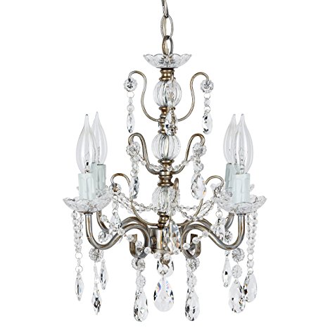 Amalfi Decor Madeleine Silver Crystal Chandelier, Mini Swag Plug-In Pendant 4 Light Ceiling Lighting Fixture