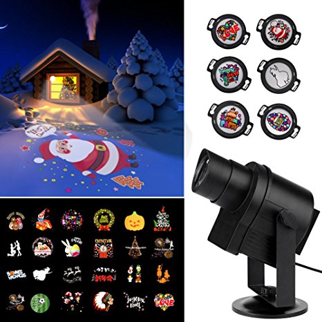 ACRATO LED Light Projector DIY LED Landscape Lighting Holiday Lights IP65 Waterproof 6 24pcs Replaceable 360° Rotating Non-fading Gobo for Christmas Halloween Wedding Bar Hotel Wall Decor
