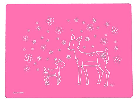 Little Bot Kids Silicone Placemat, Pink, Spring Deer, Silky Soft for kids toddlers and babies