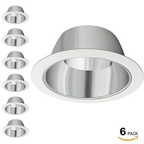 6 Pack 6 Inch Recessed Can Light Trim with Aluminum Reflector, for 6 inch Recessed Can, Detachable Iron Ring Included