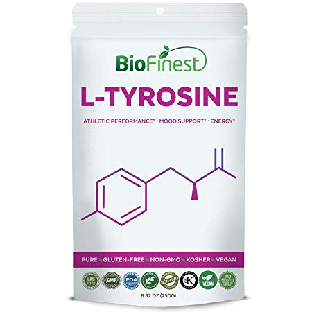 Biofinest L-Tyrosine Powder 400mg - Pure Gluten-Free Non-GMO Kosher Vegan Friendly - Supplement for Athletic Performance, Energy, Mood Support, Relax (250g)