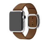 Apple Watch BandKarticeTMModern Buckle Genuine Leather Watch Band Strap Bracelet Wrist Band With Adapter Clasp Replacement for iWahtch Apple WatchampSportampEdition--42mm Brown strap Silver Buckle