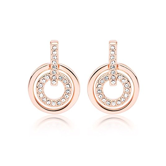 White Crystals from Swarovski Round Circle Stud Earrings 18 ct Rose Gold Plated for Women