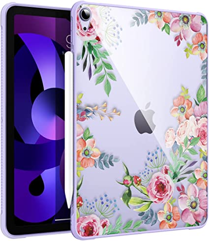 MoKo Case Fit iPad Air 5th/4th Generation 10.9 Inch 2022/2020, Slim Transparent Hard PC Clear Back Cover,Flexible TPU Shell with Air-Pillow Edge Bumper,Support Apple Pencil 2 Charging,Fragrant Flowers