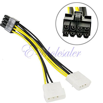 Dual Molex LP4 4 pin to 8 pin PCI-E Express Converter Adapter Power Cable